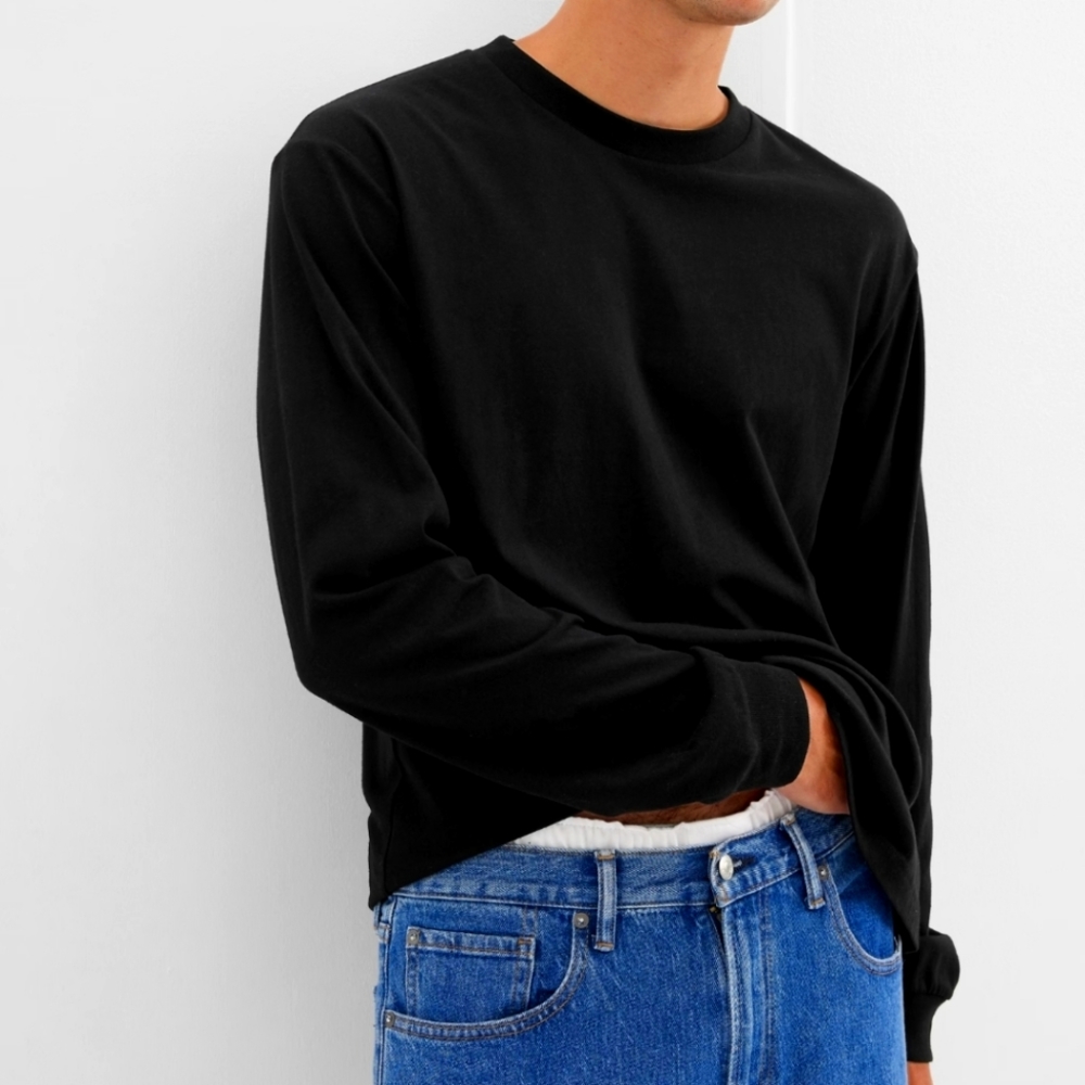 GAP Mens Long Sleeve Crew Classic Fit Organic Cotton T-Shirt True Black-XXXL